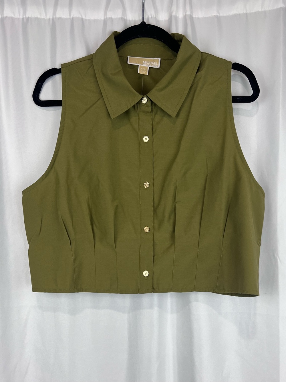 Michael Kors Olive Green sleeveless cropped blouse NWT